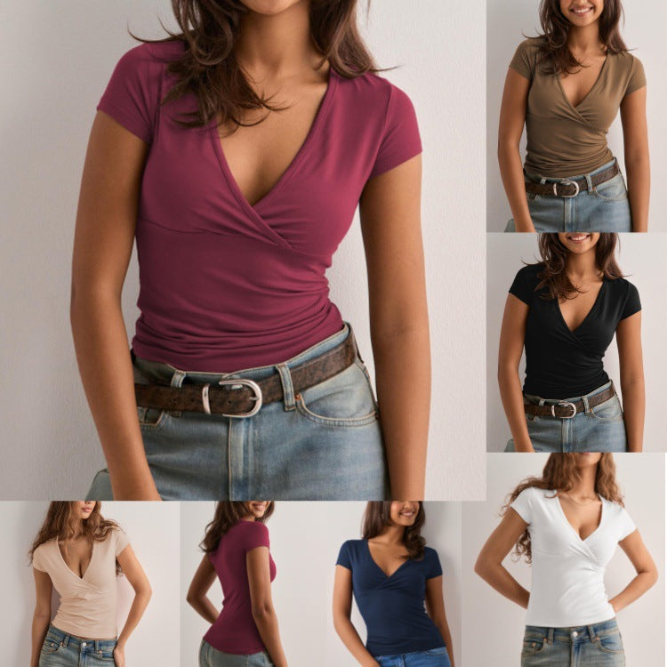 Damen figurbetontes T-Shirt mit elegantem V-Ausschnitt Echoarchiv
