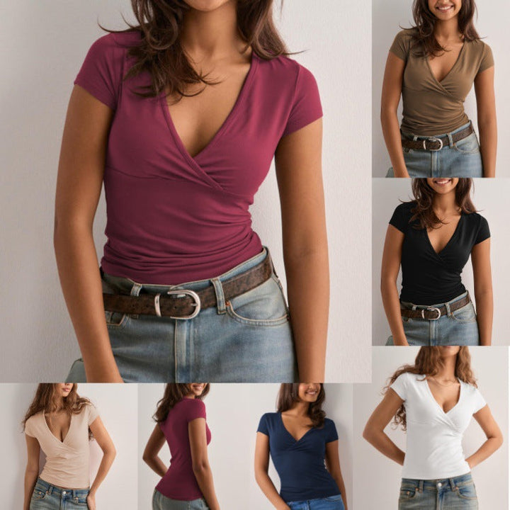 Damen figurbetontes T-Shirt mit elegantem V-Ausschnitt Echoarchiv