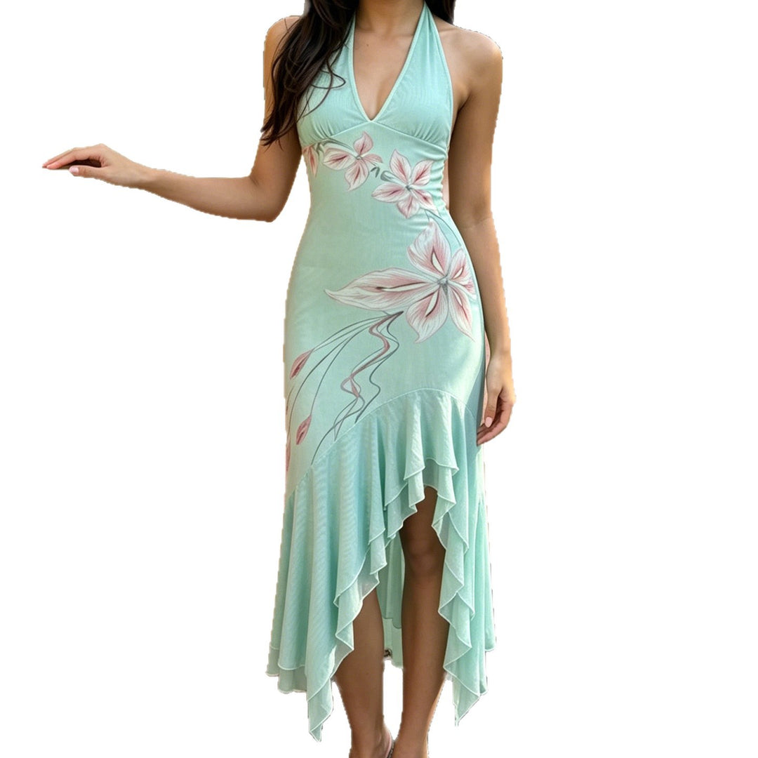 Damen Elegantes Maxikleid mit floralem Design und asymmetrischem Saum Echo Archiv
