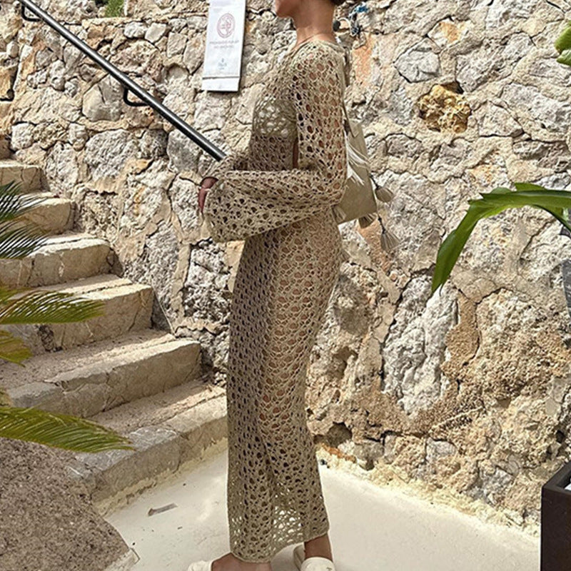 Damen Häkel-Strandkleid mit weiten Ärmeln und modernem Netzdesign Echo Archiv