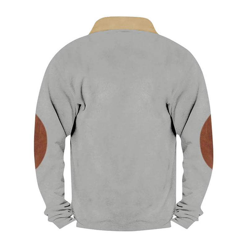 Herren Fleecepullover mit stylischem Lederkragen und Ellbogenpatches Echoarchiv