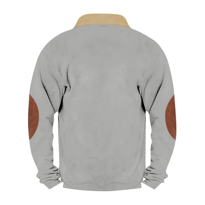 Herren Fleecepullover mit stylischem Lederkragen und Ellbogenpatches Echoarchiv