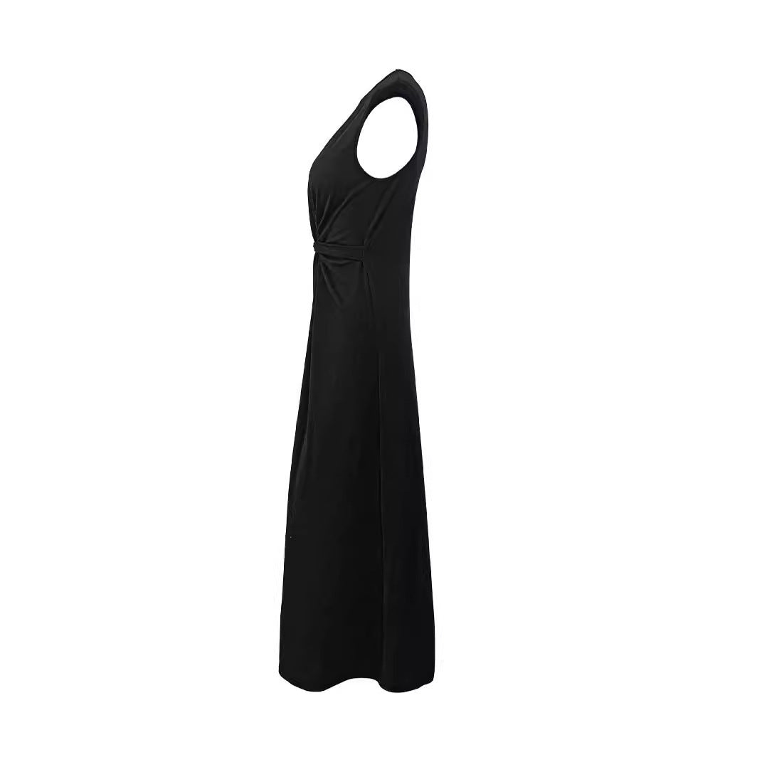 Damen Elegantes Maxikleid mit Raffungen und Rundhalsausschnitt Echoarchiv