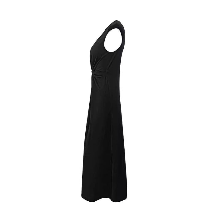 Damen Elegantes Maxikleid mit Raffungen und Rundhalsausschnitt Echoarchiv
