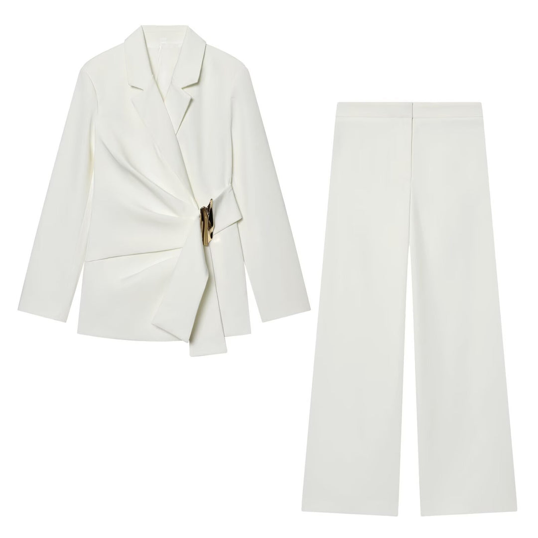 Damen Zweiteiliges Wickelblazer- und Palazzo-Anzugset mit Ziergürtel Echo Archiv