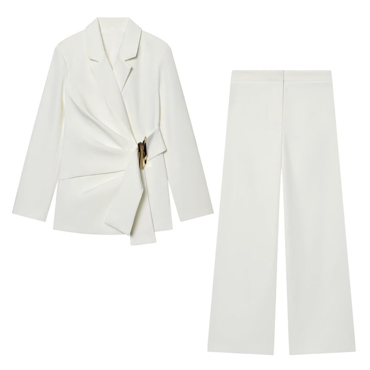 Damen Zweiteiliges Wickelblazer- und Palazzo-Anzugset mit Ziergürtel Echo Archiv