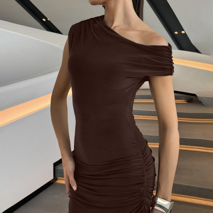 Damen Elegantes Wickel-Maxikleid mit asymmetrischer Schulterpartie Echo Archiv