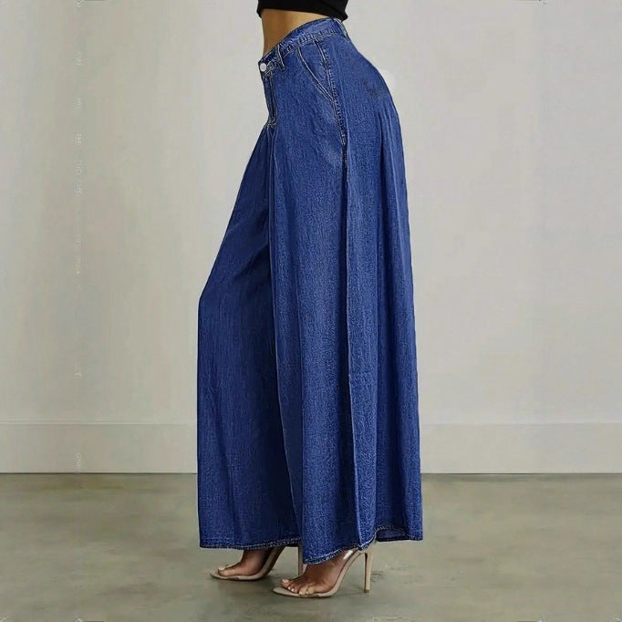Damen Extraweite High‑Waist Denim‑Palazzohose mit fließendem Tellerfall Echo Archiv