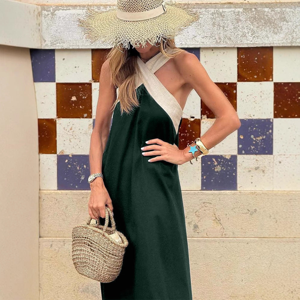 Damen nan luftiges Kaftankleid mit überkreuztem Trägerdetail, Brustpasse und weitem Fall Echo Archiv
