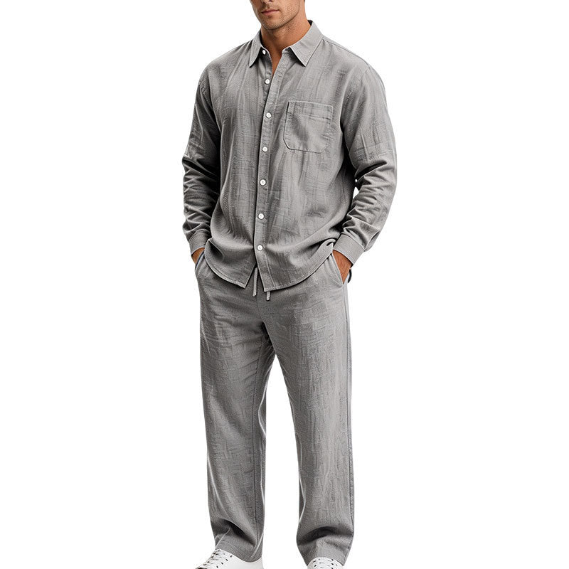 Herren Entspanntes Zweiteiliges Lounge-Set aus Strukturjersey mit Hemdkragen – Averon