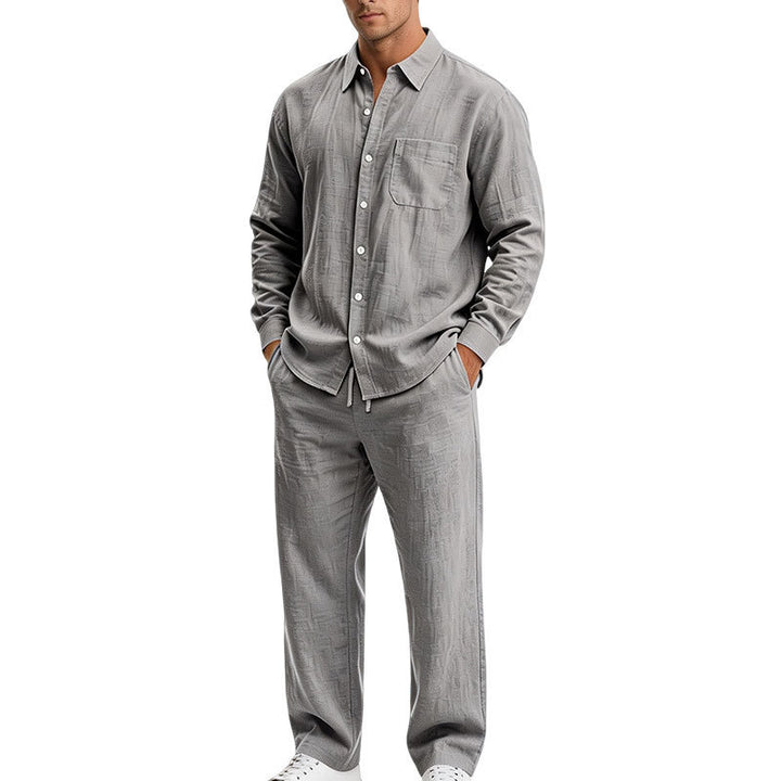 Herren Entspanntes Zweiteiliges Lounge-Set aus Strukturjersey mit Hemdkragen – Averon