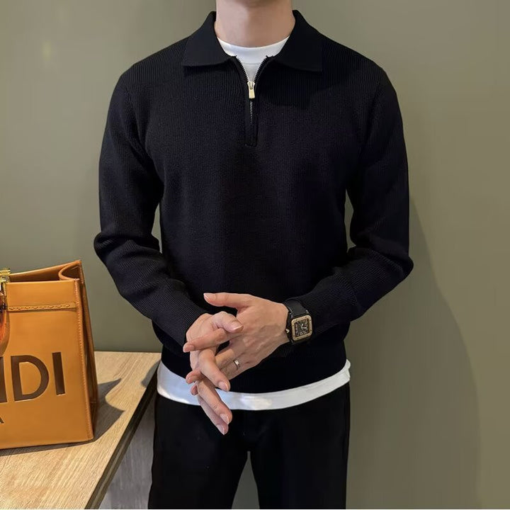Herren Elegantes Pullover mit Stehkragen und Reißverschluss Echoarchiv
