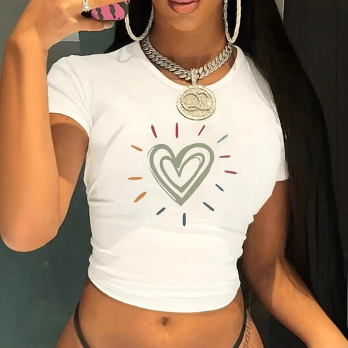 Damen Crop-T-Shirt mit kreativem Herzmotiv und moderner Passform Echo Archiv