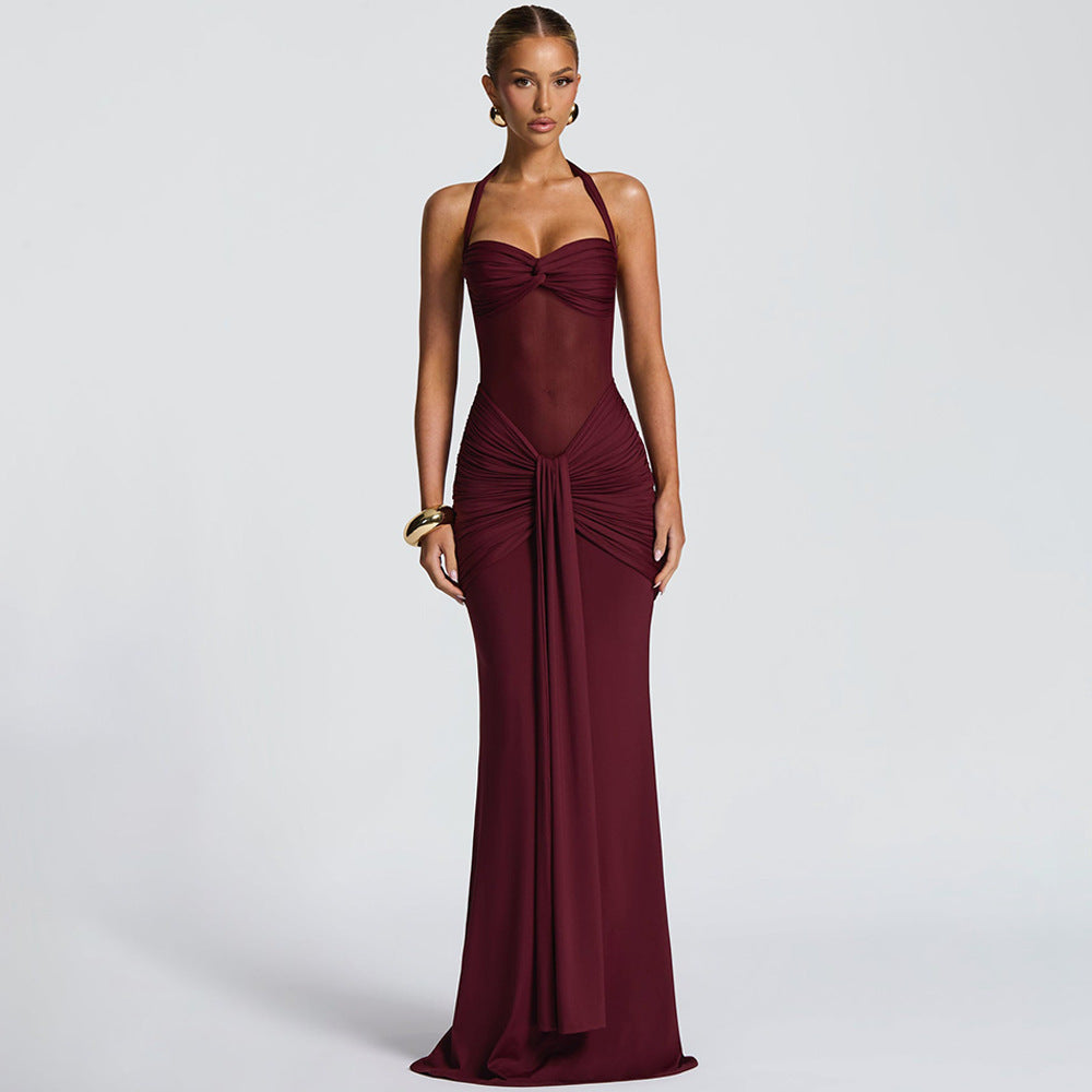 Damen Elegantes Maxikleid mit Tiefem Rückenausschnitt und Raffinierten Falten Echo Archiv