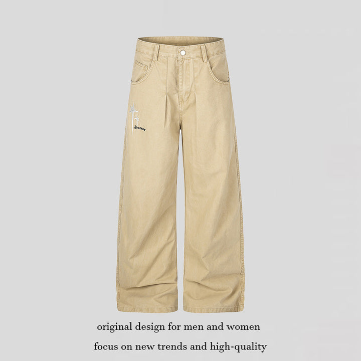 Damen Highwaist Culotte-Jeans mit weitem Bein, hoher Taille und dezenter Stern-Applikation Echoarchiv