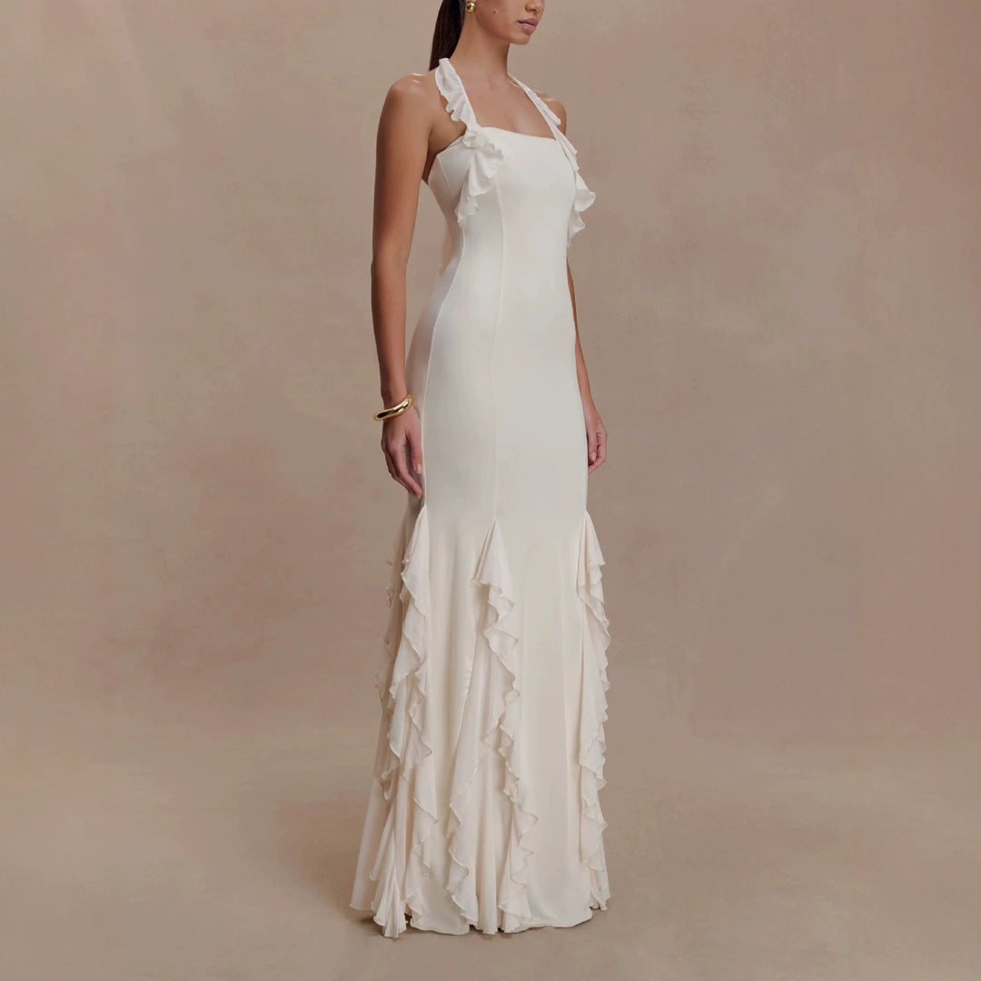 Damen Elegantes Langarm-Maxikleid mit Rüschendetails Echo Archiv