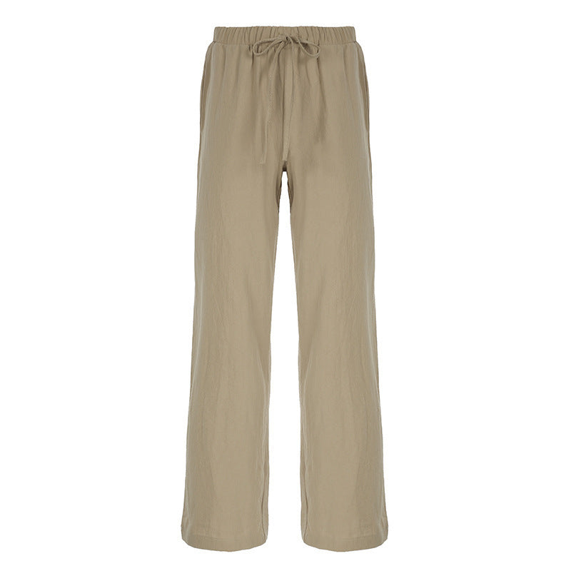 Damen Leichte Leinenhose mit weitem Bein, elastischem Bund und Tunnelzug Echo Archiv