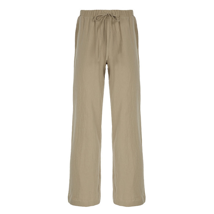Damen Leichte Leinenhose mit weitem Bein, elastischem Bund und Tunnelzug Echo Archiv