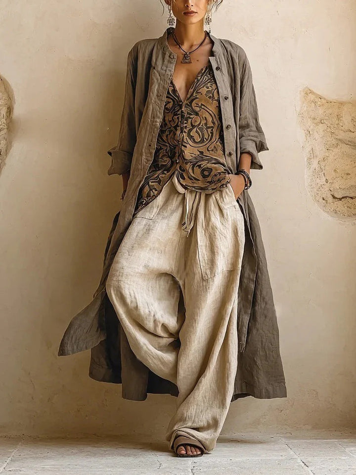 Damen Lässige Leinenhose mit hohem Bund Echo Archiv