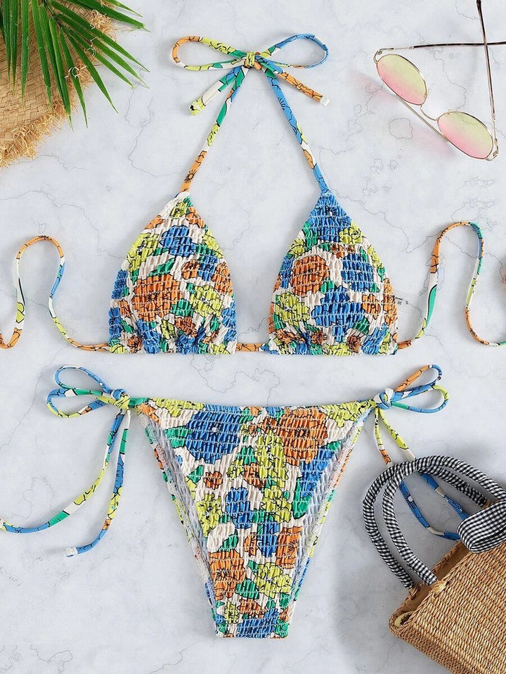 Damen Triangel-Bikini mit strukturierter Oberfläche und floralen Akzenten Echo Archiv