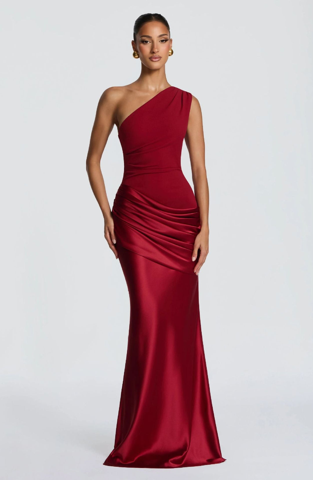 Damen Elegantes One-Shoulder Maxikleid mit raffinierten Drapierungsdetails – Valéora