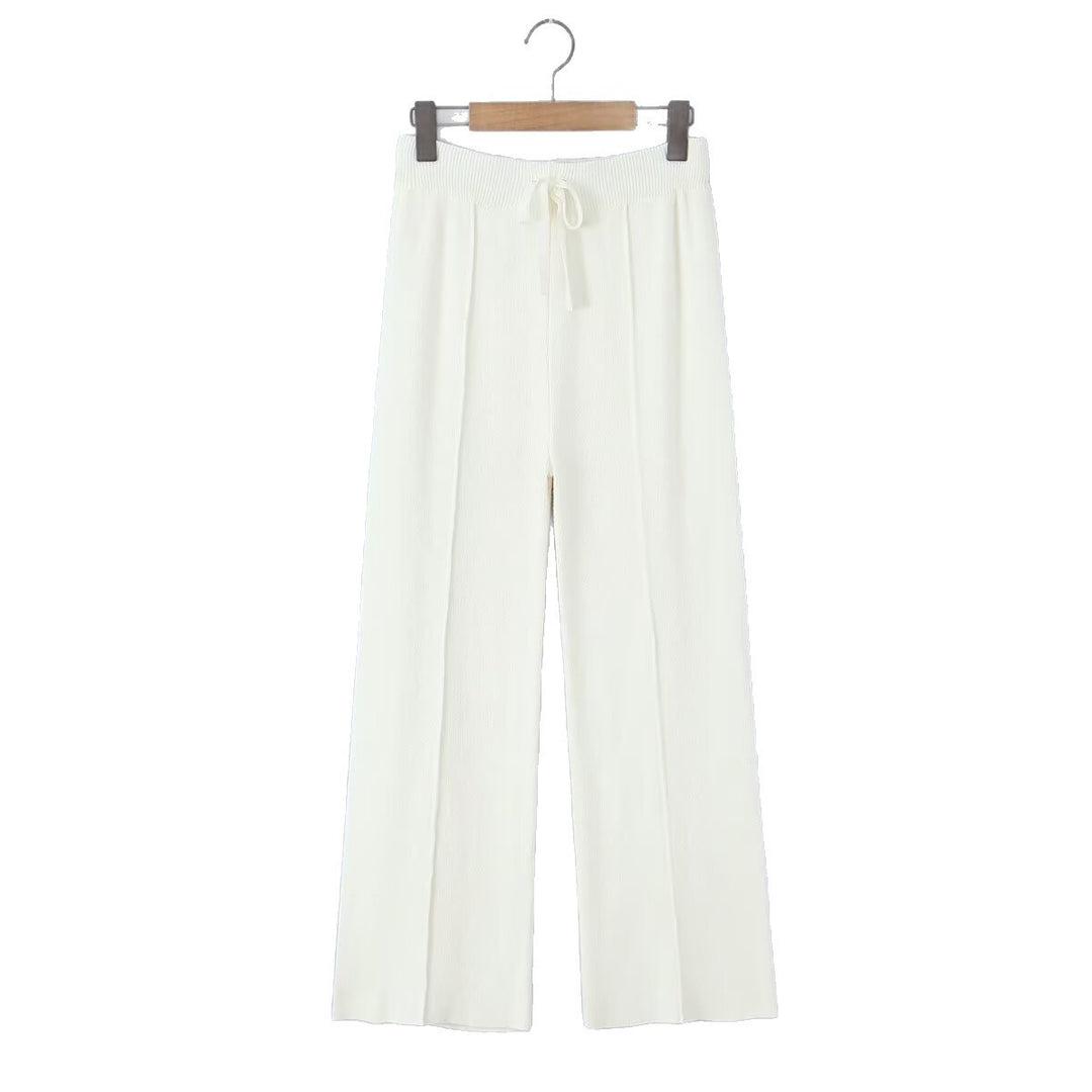 Damen weite Strickhose mit hoher Taille, sichtbarer Bügelfalte und Kordelzugbund Echo Archiv