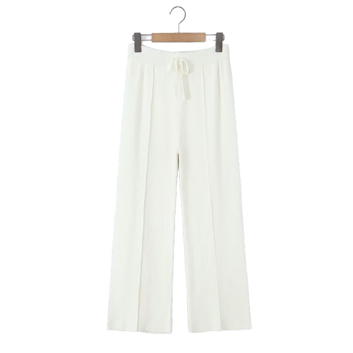 Damen weite Strickhose mit hoher Taille, sichtbarer Bügelfalte und Kordelzugbund Echo Archiv