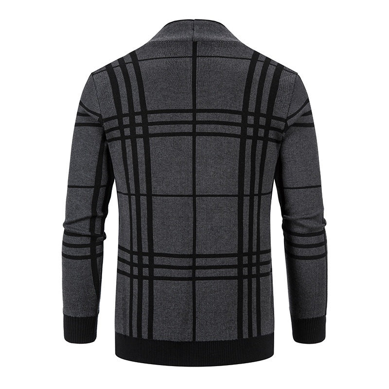 Herren Strickjacke mit modernem Karomuster und praktischem Reißverschluss Echoarchiv