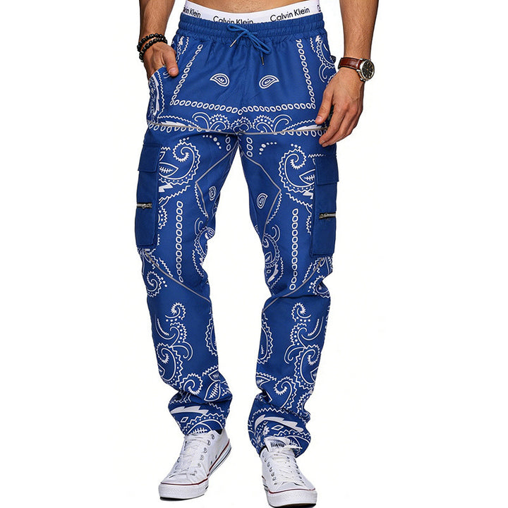 Herren Cargo-Hose mit Bandana-Print, elastischem Bund und Zipper-Taschen – Bravaro