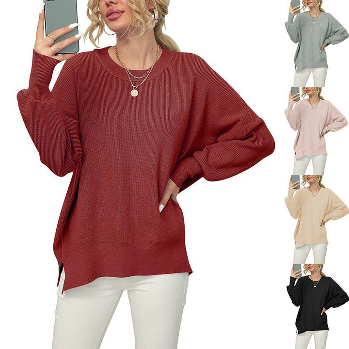 Damen Oversize-Feinstrickpullover mit Rundhalsausschnitt, überschnittener Schulter und Seitenschlitzen Echo Archiv
