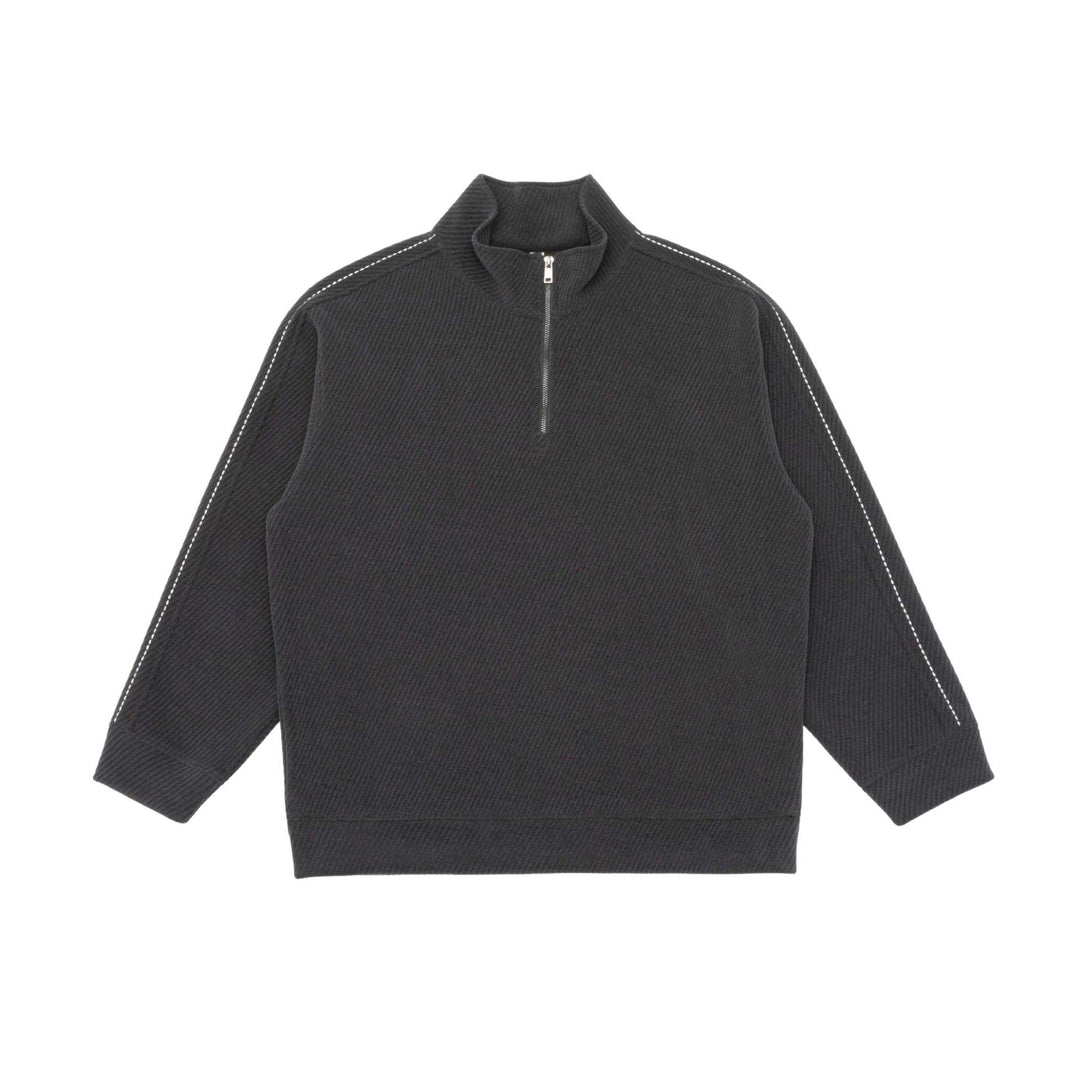 Unisex Halbzip‑Pullover mit Stehkragen und diagonaler Rippenstruktur Echoarchiv