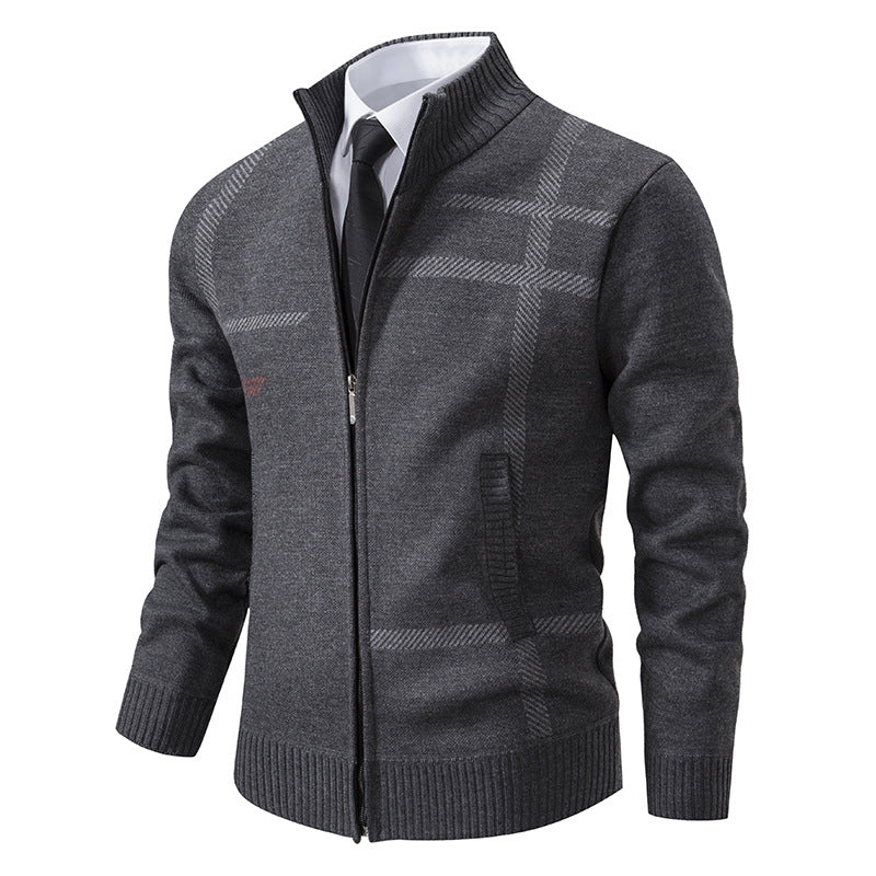 Herren Strickjacke mit graphischen Mustern und hohem Kragen Echoarchiv