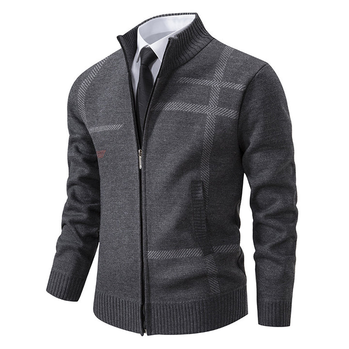 Herren Strickjacke mit graphischen Mustern und hohem Kragen Echoarchiv