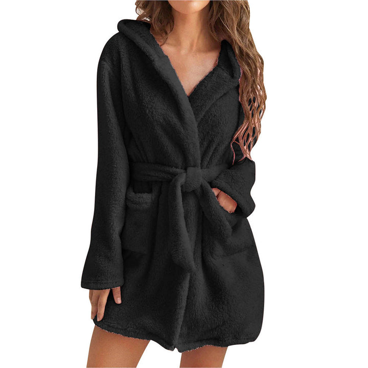 Damen Kuscheliger Fleece-Bademantel mit Kapuze und Gürtel Echoarchiv