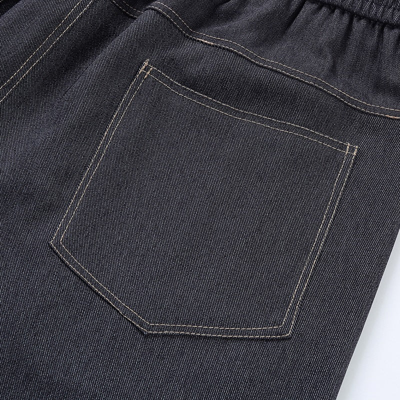 Damen Weite Denim-Hose mit elastischem Bund, Tunnelzug und vertikalen Ziernähten Echoarchiv
