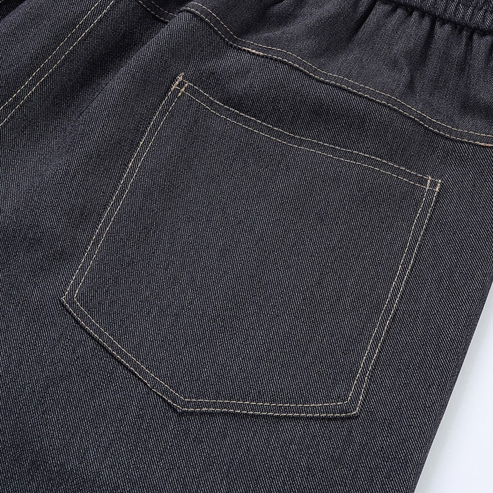 Damen Weite Denim-Hose mit elastischem Bund, Tunnelzug und vertikalen Ziernähten Echoarchiv