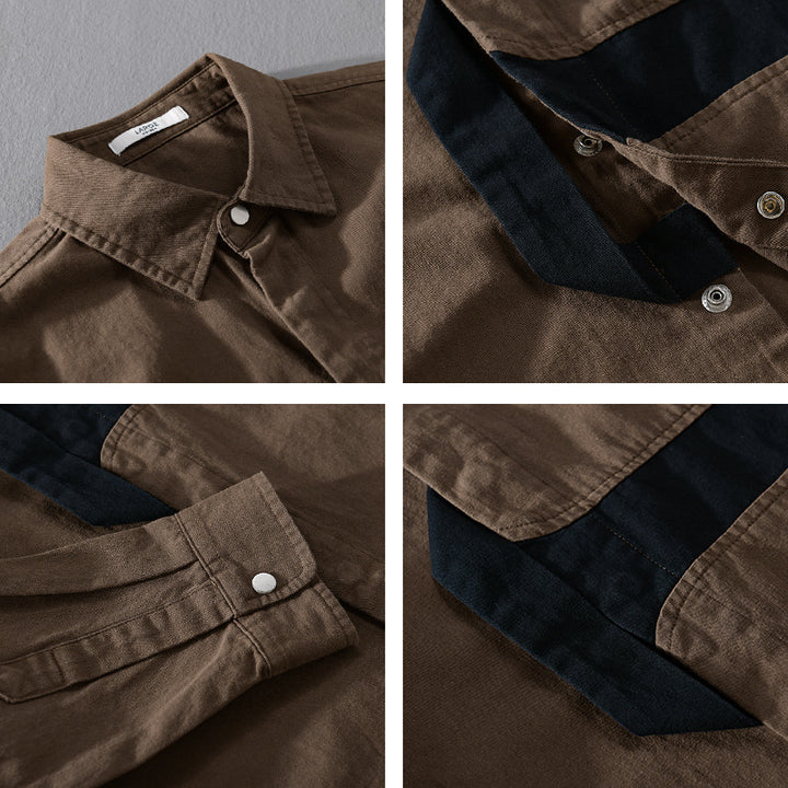 Herren Lässiges Overshirt-Hemd mit geometrischem Kontraststreifen und Druckknopf-Leiste Echoarchiv
