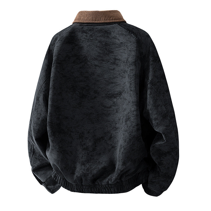 Herren Oversize Velours‑Optik Übergangsblouson mit Hemdkragen, Reißverschluss & elastischem Saum Echoarchiv