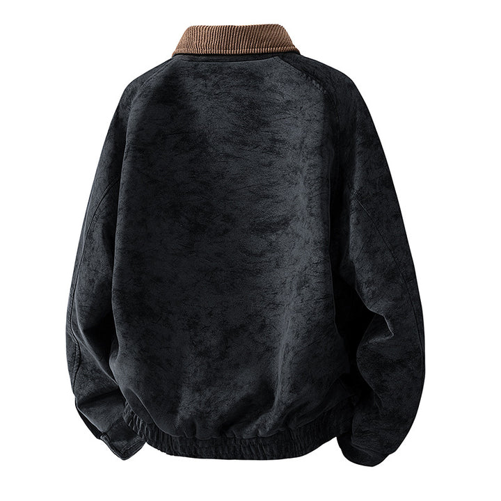 Herren Oversize Velours‑Optik Übergangsblouson mit Hemdkragen, Reißverschluss & elastischem Saum Echoarchiv