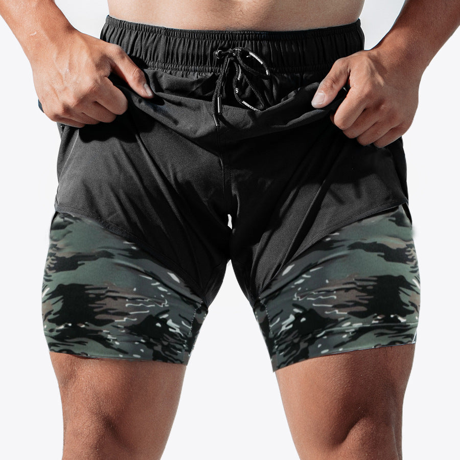 Herren Atmungsaktive Trainingsshorts mit integrierter Kompressionsunterhose und elastischem Bund Echoarchiv