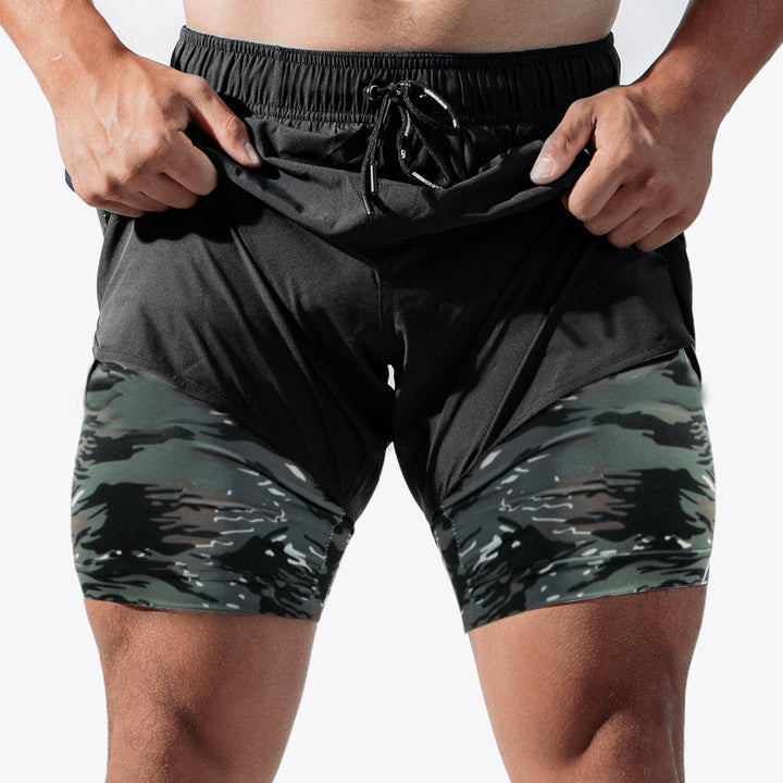 Herren Atmungsaktive Trainingsshorts mit integrierter Kompressionsunterhose und elastischem Bund Echoarchiv