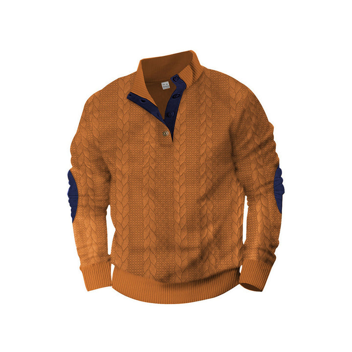 Herren Strickpullover mit modischem Stehkragen und kontrastierenden Knopfdetails Echoarchiv