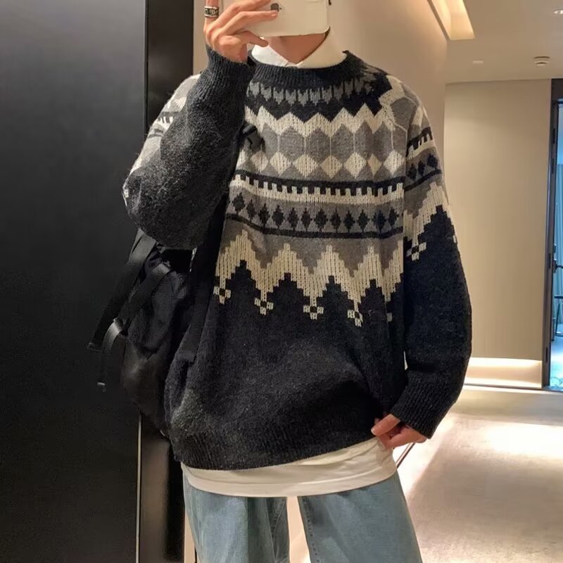 Herren Grobstrickpullover mit geometrischem Muster Echoarchiv