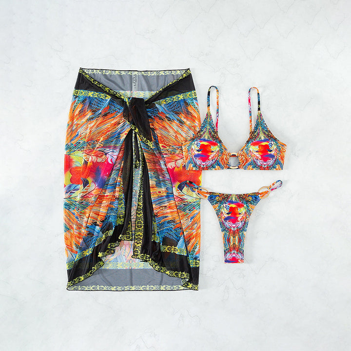 Damen Bikini-Set mit dekorativem Wickelrock und modischem Ringdetail Echo Archiv