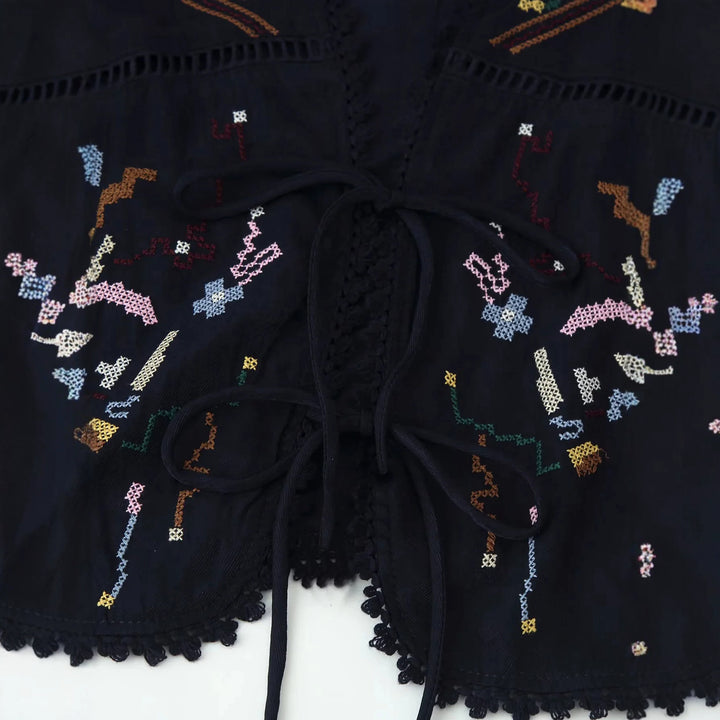 Damen nan bestickte Kimono-Jacke mit Bindeband, Häkelkante und ellenbogenlangen Ärmeln Echo Archiv