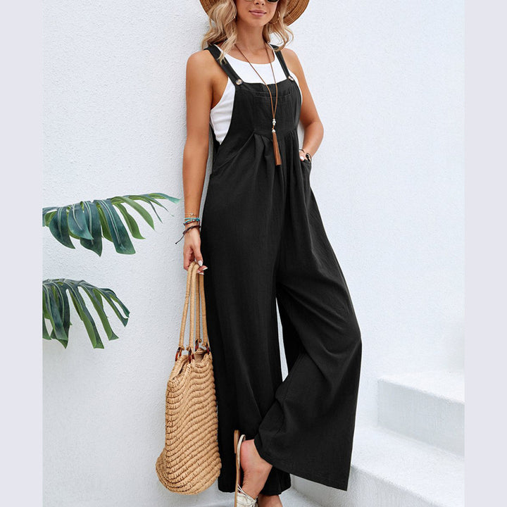 Damen Lässiger Jumpsuit mit weitem Bein und verstellbaren Trägern Echo Archiv