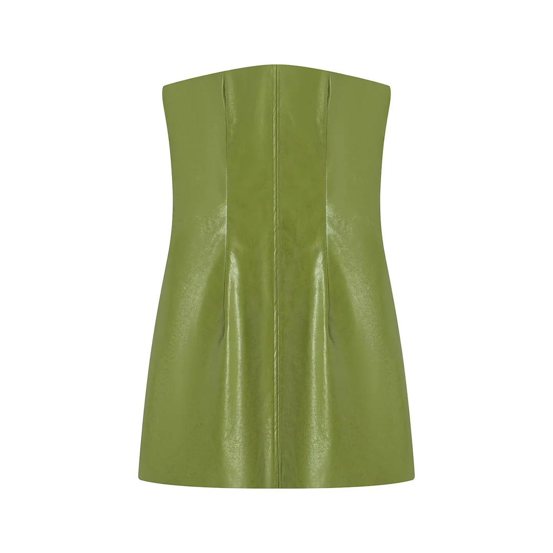 Damen tailliertes Kunstleder-Zweiteiler-Set Jacke mit hohem Stehkragen und Bleistiftrock – Élanora