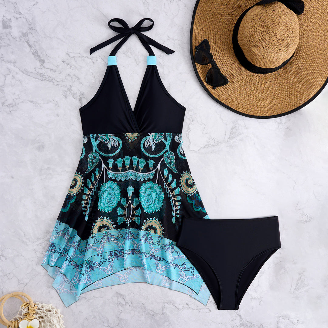 Damen Schwimmanzug mit verspieltem Wickeldesign und elegantem floralen Druck Echo Archiv