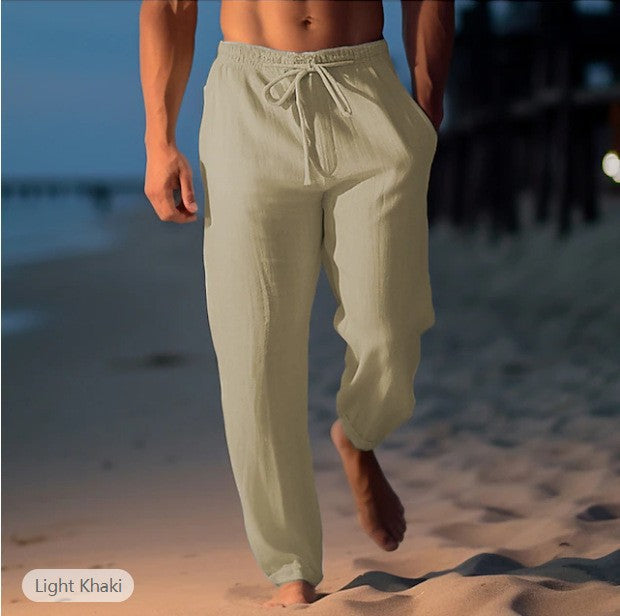 Herren Komfortable Leinenhose mit elastischem Bund und seitlichen Taschen Echoarchiv
