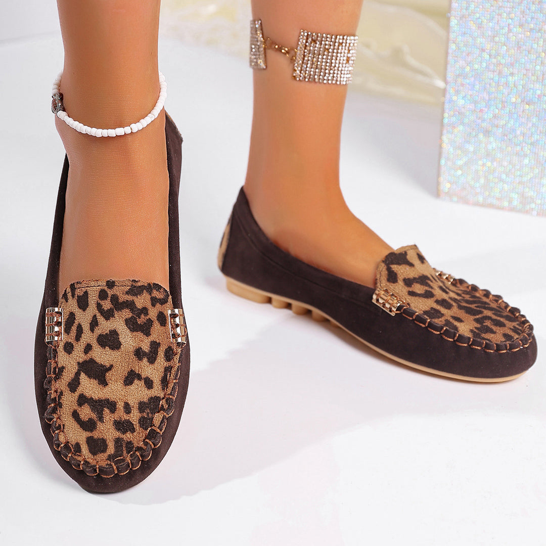 Damen nan Mokassin-Loafer mit Leopardenmuster, dekorativer Ziernaht und flexibler Noppenlaufsohle Echo Archiv